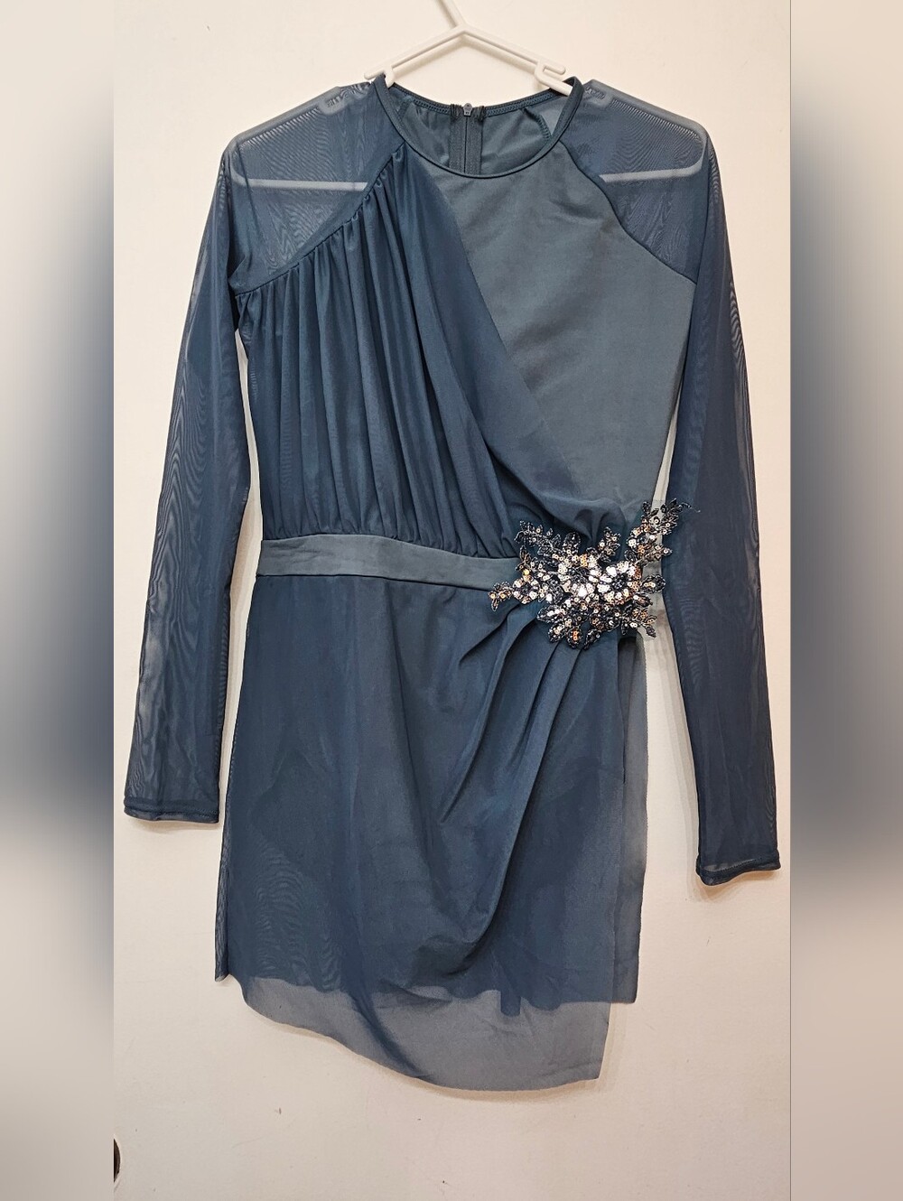 Weissman Elegant Teal Lyrical/Jazz Dance Costume Embellished SHEER Long-Sleeved